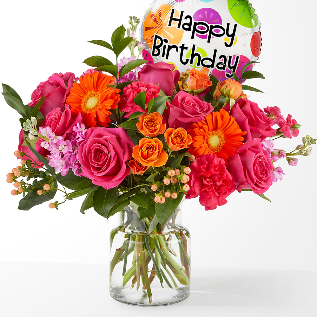 Fiesta Bouquet with Birthday Balloon – XINAI'S FLOWERS, Chowchilla CA