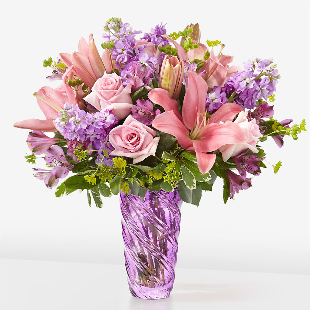 Precious Petals Bouquet with Luxe Swirl Vase – XINAI'S FLOWERS, Chowchilla CA