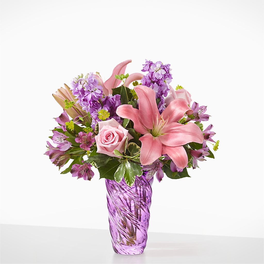Precious Petals Bouquet with Luxe Swirl Vase – XINAI'S FLOWERS, Chowchilla CA